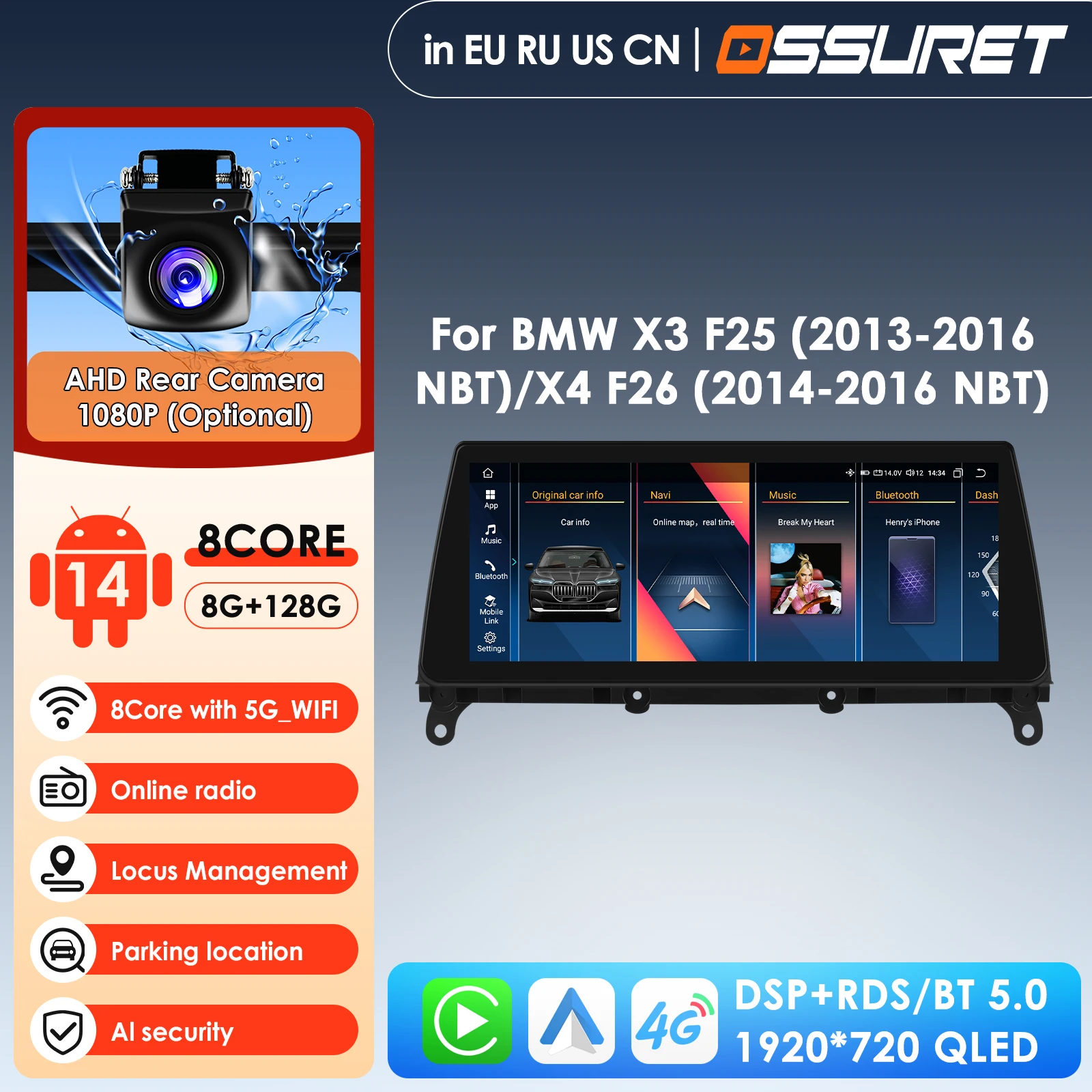 Radio de Auto 2 Din con Carplay 4G de 10.33 Pulgadas, Android para BMW X3 F25 CIC NBT, para BMW X4 F26 NBT, Reproductor Multimedia, Navegación GPS, Estéreo DSP