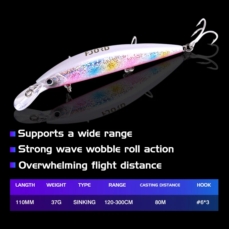 FJORD 110mm 37g Heavy Sinking Minnow Long Casting UV effect Laser Hard Artificial Bait Professional Seawater Fishing Lure