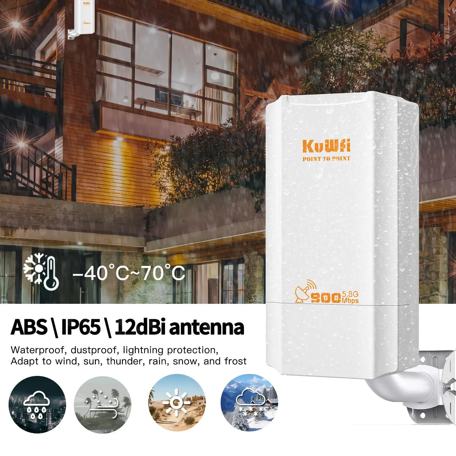 KuWFi 5.8G Outdoor CPE Bridge 900Mbps Wireless Bridge Wi-Fi Signal Amplifier PTP Long Range Extender IP65 Waterproof AP Repeater