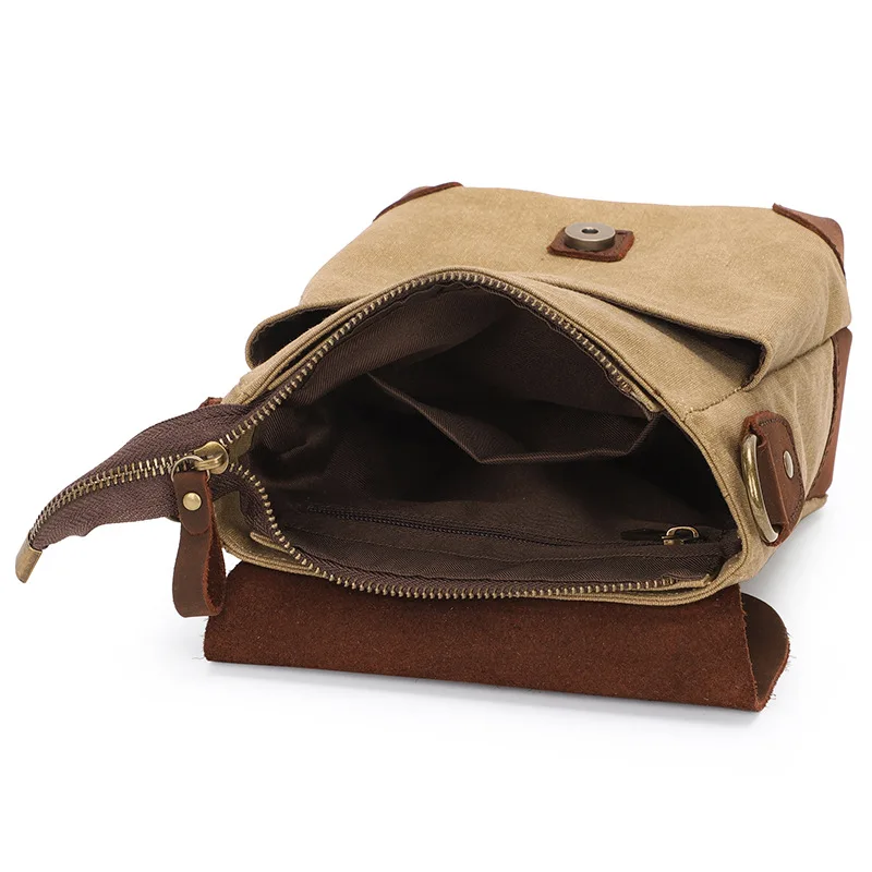 Men's Casual Canvas Crossbody Bag Lightweight Outdoor Shoulder Bag Retro Mobile Phone Portable Small Mailman Bag