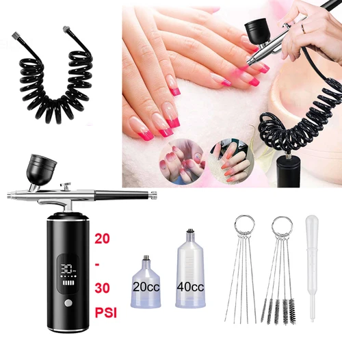 Aerógrafo con compresa para pintura de uñas, tatuaje, pastel, manualidades, Kit de cepillo de aire portátil con compresa, Mini pistola pulverizadora de pintura inalámbrica