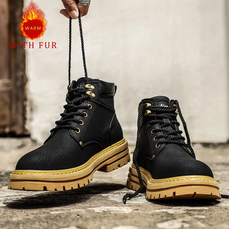 

Autumn and winter men's boots High quality and warm style Outdoor street Daily business or office Luxury thick soled shoes