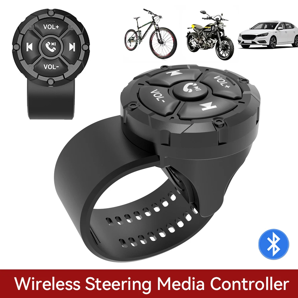 Botão de controle do volante do carro, controle remoto sem fio compatível com bluetooth, 5 teclas, para rádio de carro, reprodutor de música, interruptor android