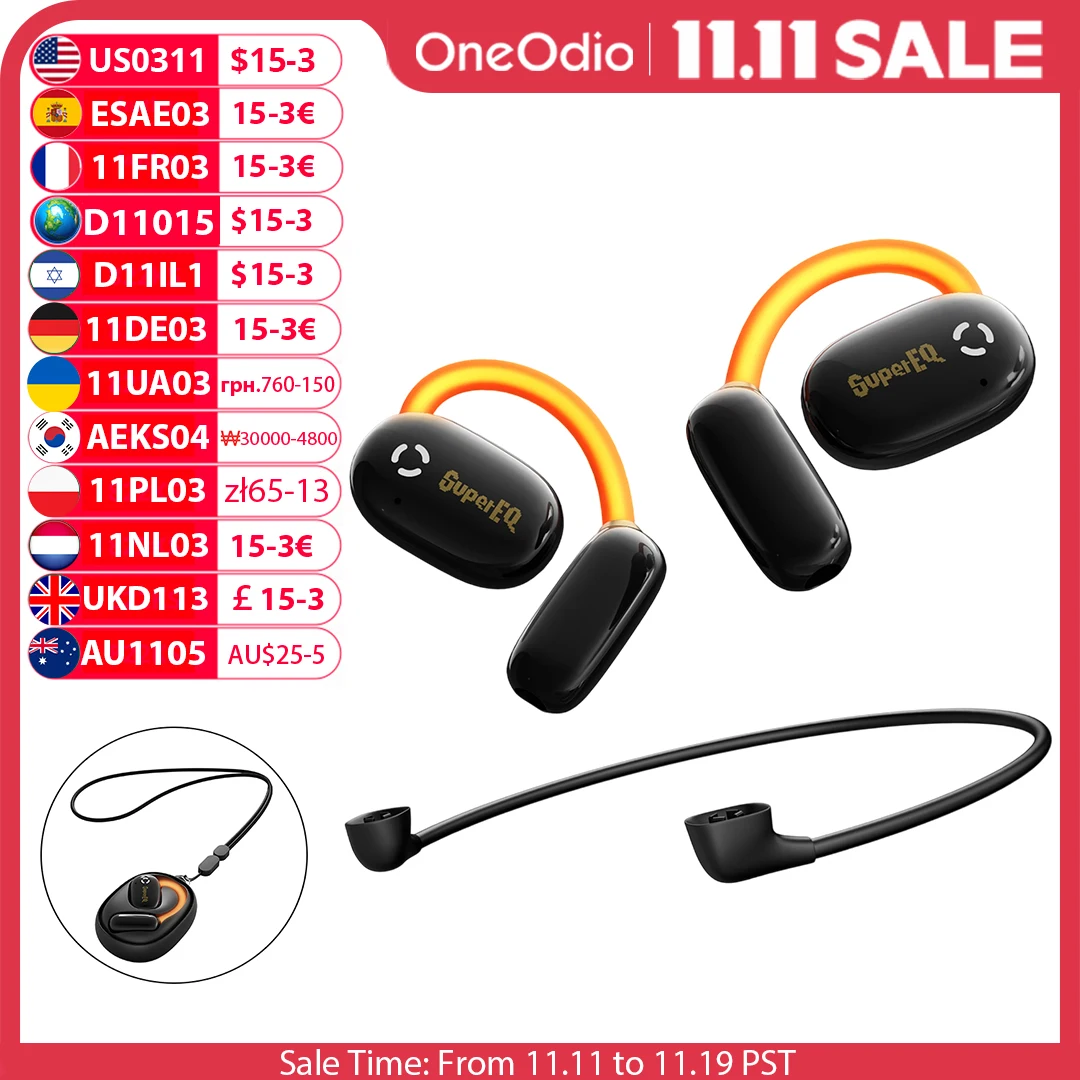 

Oneodio SuperEQ D72 Open-Ear Earphones Wireless Bluetooth 5.4 Neckband Headphones IPX4 Air Conduction Sports Earbuds APP Control