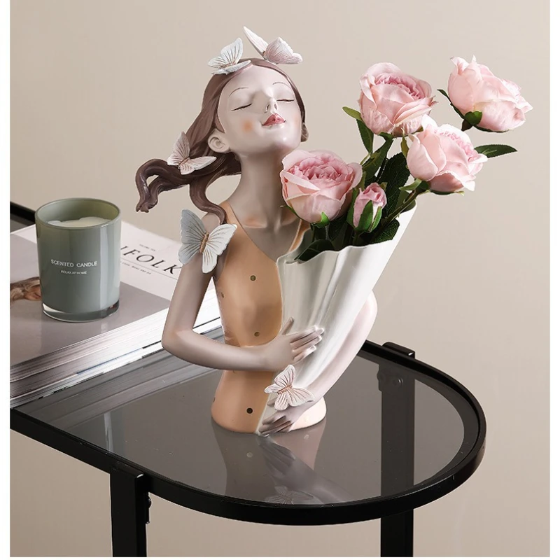 

1Pcs Butterfly Girl Flower Vase Home Desktop Resin Crafts Ornament Floral Decoration Living Room Decoration