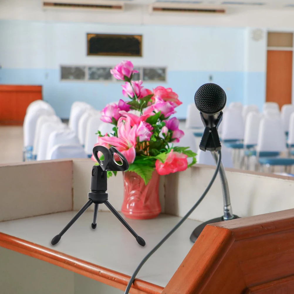 

2Pcs Mini Foldable Microphone Tripod Stand Desktop Audio Accessory Universal Mic Holder Stable Plastic Bracket for Podcast