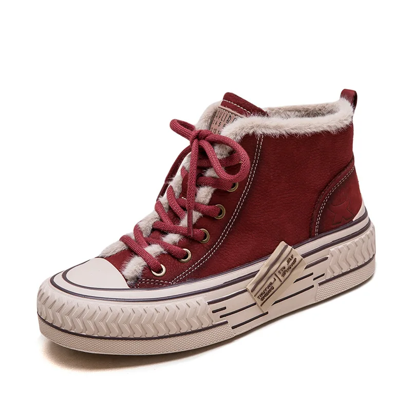 

4cm Suede Genuine Leather Women Platform Wedge Flats Autumn Vulcanize Chunky Sneakers Loafer Winter Plush Spring Shoes