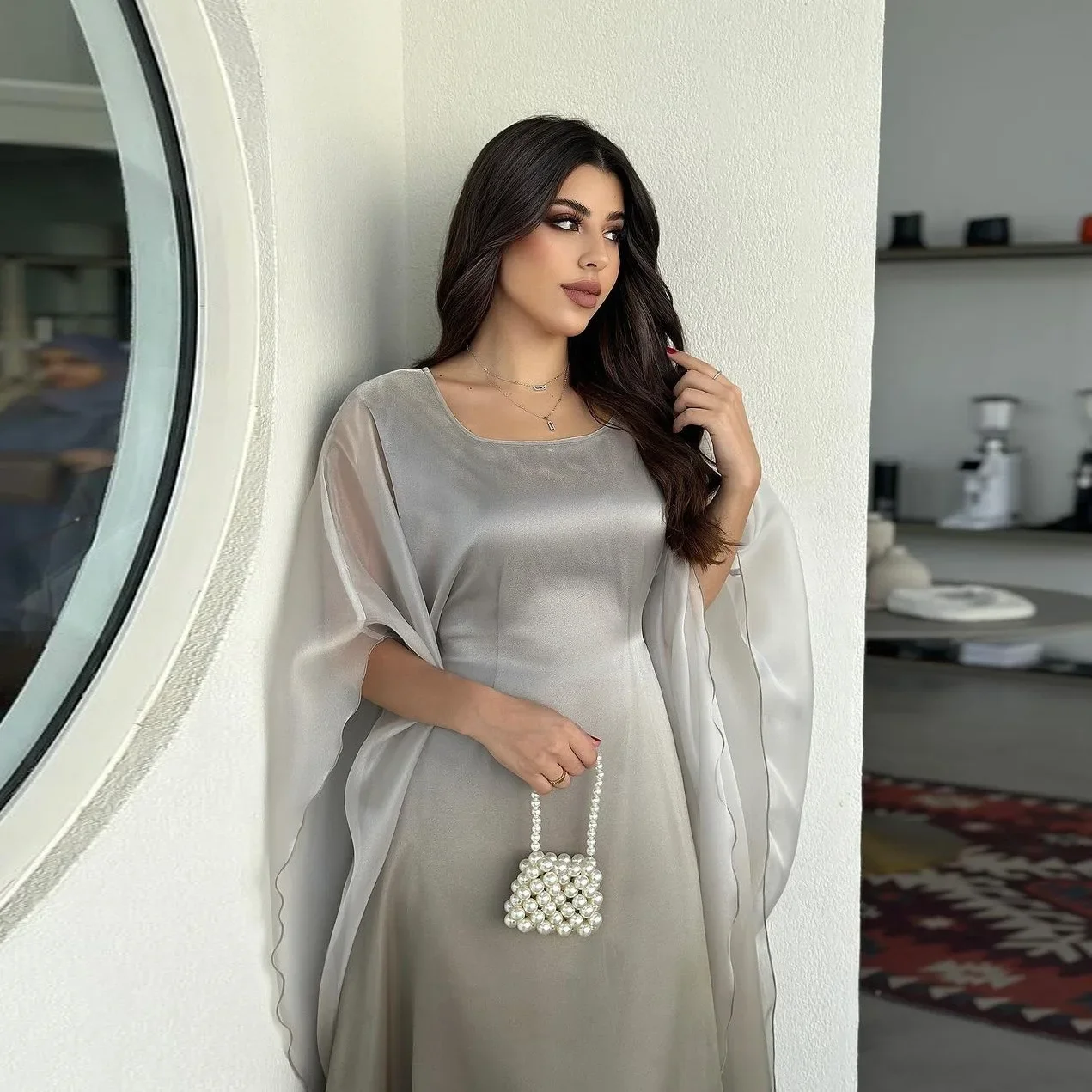 

Eid Summer Organza Satin Shiny Batwing Abaya Dubai Luxury 2025 Muslim For Women Kaftan Dress Islam Robe Caftan Marocain Femme