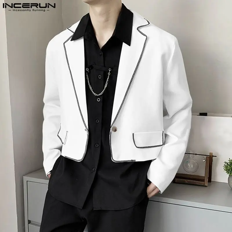 INCERUN 2023 Men\'s Blazer Patchwork Long Sleeve Lapel One Button Streetwear Crop Coats Autumn Fashion Male Casual Suits S-5XL