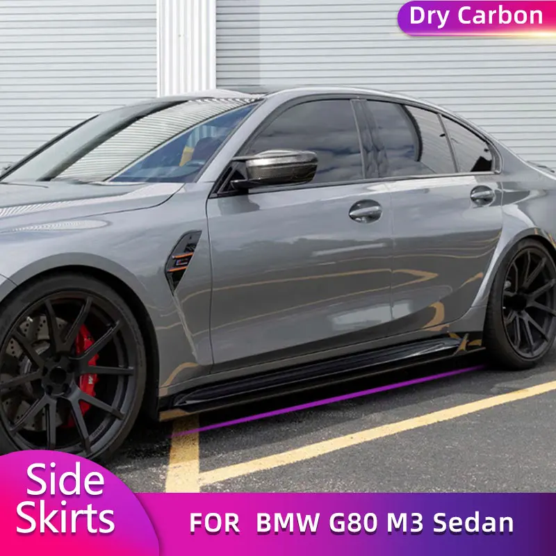 Prepreg Dry Carbon Side Skirts Extensions for BMW G80 M3 Sedan 2021-2023 Car Racing Side Door Bumper Apron Lip Skirt Body Kits