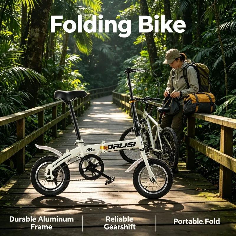 

Lightweight Folding Bicycle with Disc Brakes - Perfect for Teens & Adults on The Go - 12/14/16 Inch Wheels Bicycles for Adults