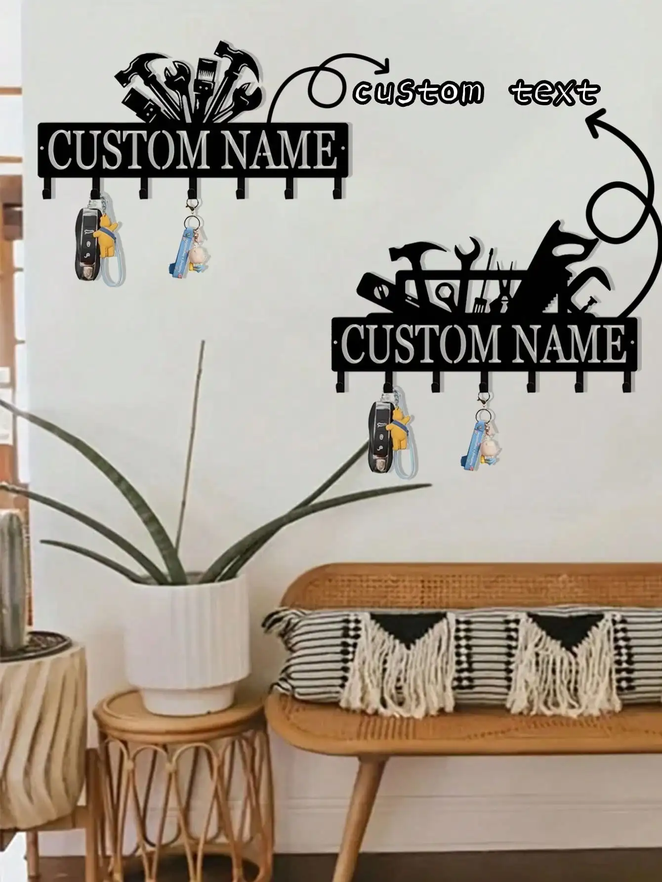 

Custom Metal Dad Tool Key Holder with Name Personalized Wall Key Rack Organizer Entryway Coat Hook Storage