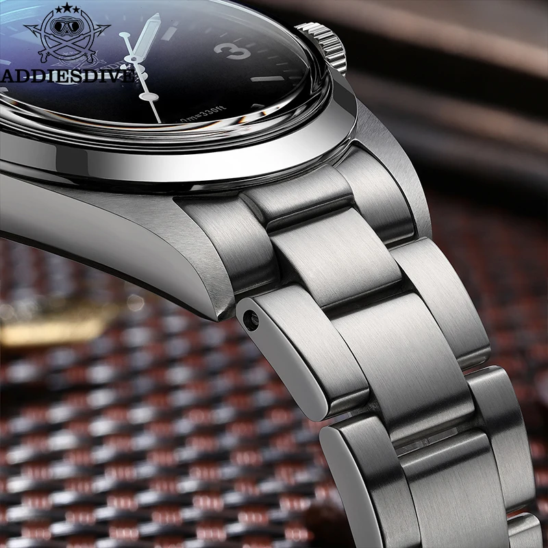 ADDIESDIVE 36mm AD2023 Quartz Watch Stainless Steel Black Dial Watches Sapphire Bubble Mirror 100m Dive Luminous Mens Wristwatch