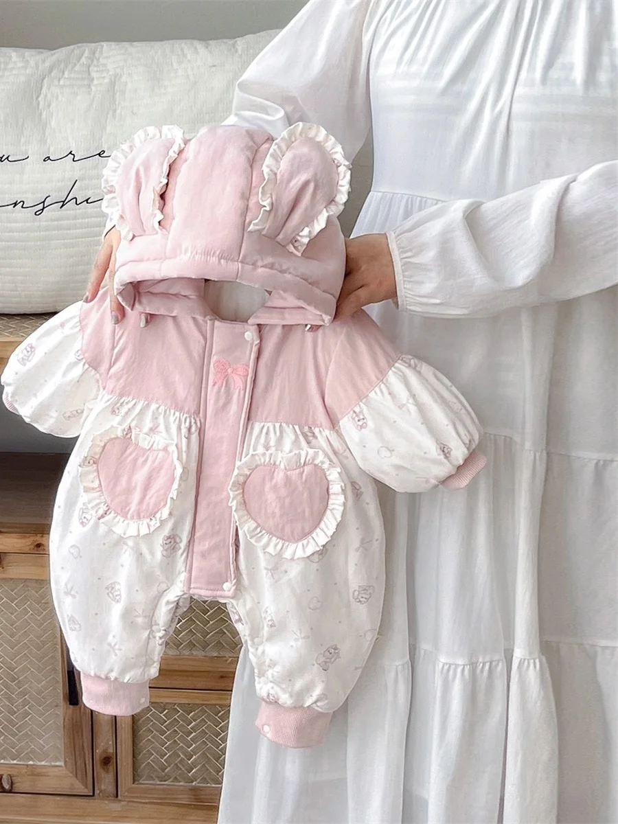 

Sli для маленьких девочек, зимнее пальто Rer Sweet Princ Sle, теплая одежда на хлопковой подкладке, пальто с капюшоном на молнии, мультяшный дизайн