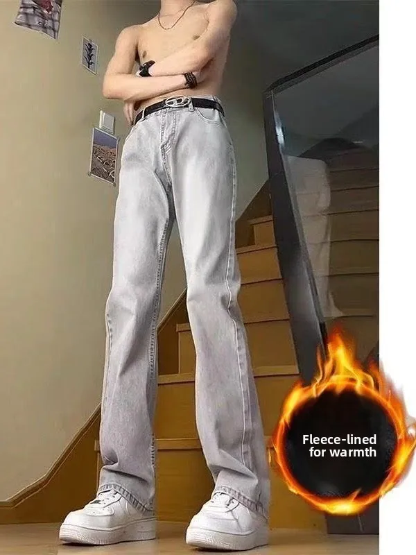 

Мужские джинсы прямого кроя с утепленной подкладкой из флиса, свободного кроя, в американском ретро-стиле, износостойкие.
