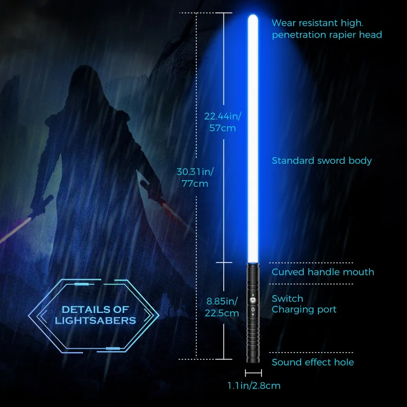 WANARICO USB Lade RGB Lichtschwert Metall Griff 7-Farbe Variable Mit Schlagen Sound Wirkung FX Duel Lichtschwert Metel Griff LED