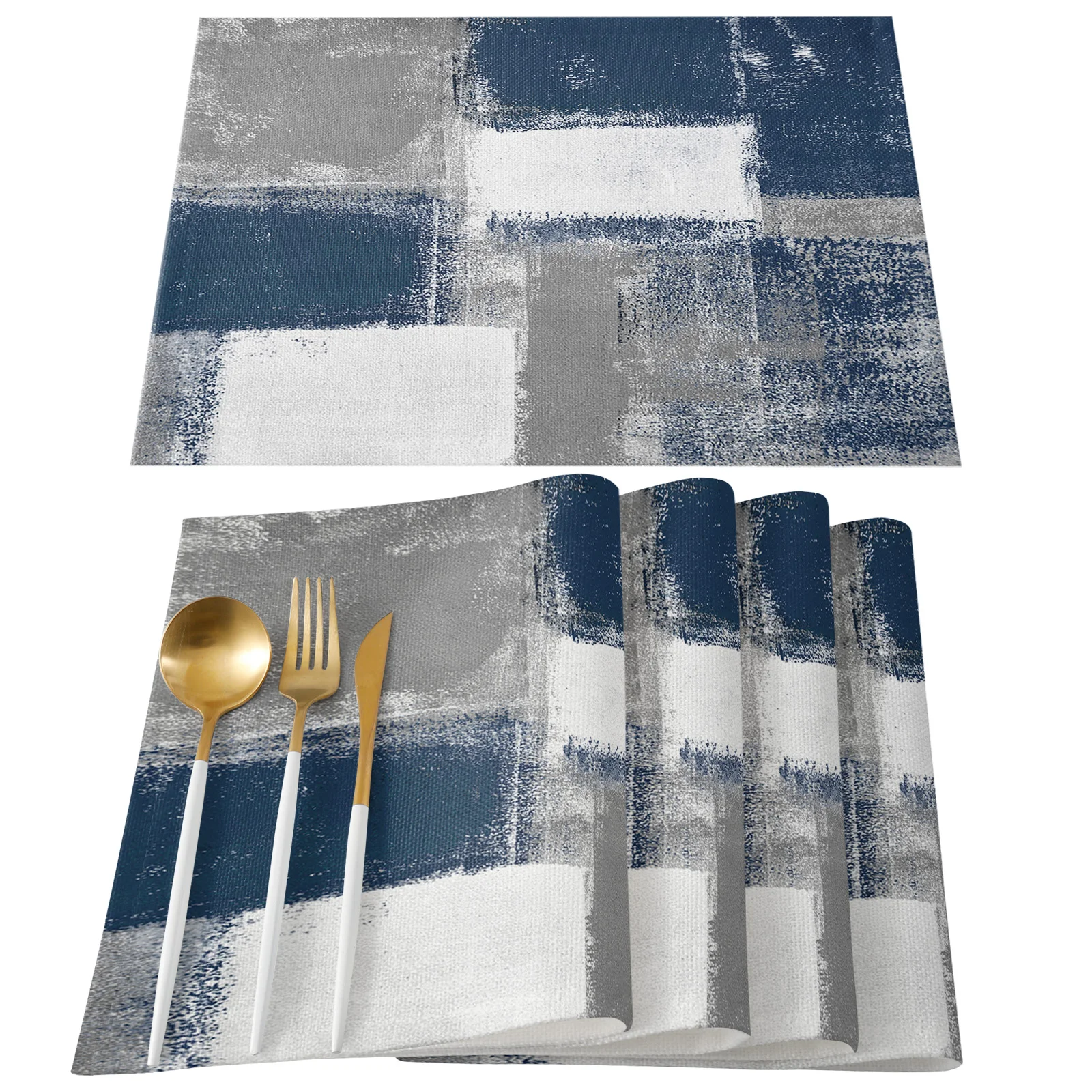 Oil Painting Abstract Geometric Blue Table Runner Home Wedding Table Mat Centerpieces Decoration Party Dining Long Tablecloth