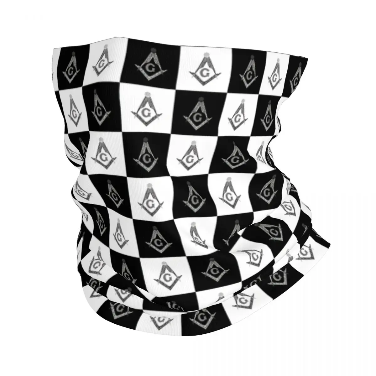 Checkered Pattern Bandana Neck Cover Freemason Gold Square Compass Wrap Scarf Balaclava Cycling Unisex Adult Breathable