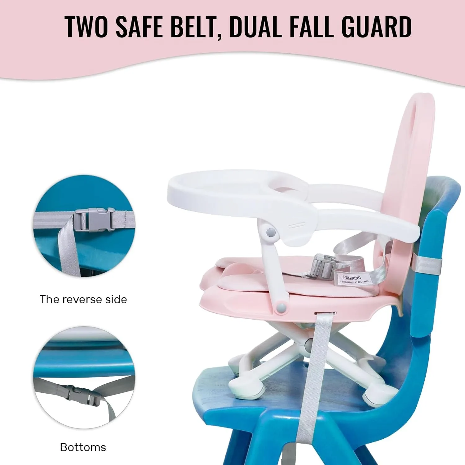 Baby Booster Seat สําหรับโต๊ะรับประทานอาหารพร้อมถาดและเบาะแบบถอดได้, 3 in 1 Portable Toddler Booster Seat, ปรับความสูงได้ 4 ระดับ