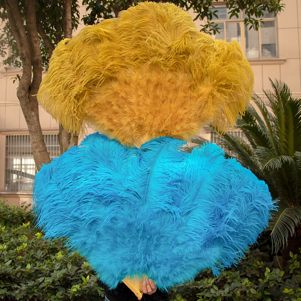 Large Natural Fluffy Ostrich Feather Fans 1/2PCS 60*100cm 75*130cm Hand Held Blue Fan Various Styles Party Props Stage Show Prop