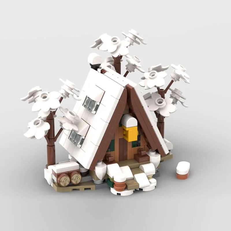 Bloques de Construcción de Arquitectura para Armar, Juguetes de Exhibición, Regalos, 329 Piezas, Mini 21338, Cabaña en Forma de A - Versión de Invierno, Modelo MOC