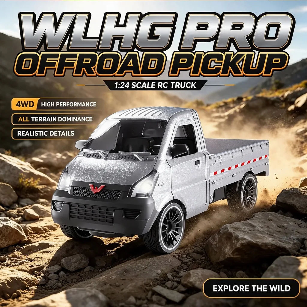 Upgraded PRO Off-Road 4WD Pickup Truck 1:24 Scale RC Car with Headlights 2.4G Remote Control Car Toy Gift for Kids Outdoor Play