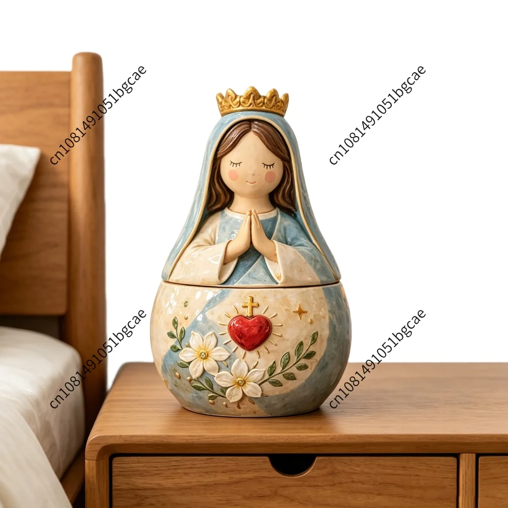 Religious Figurine Holder Multi-Function Christian Keepsake Case Resin Crafts Ornament for Prayer Box Storage&Religious Gift