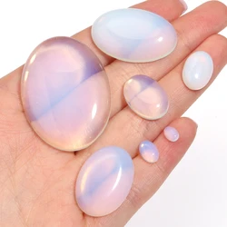 Wholesale New Fashion 10pcs Natural Bulk White Opal Beads 10x14 13x18mm Flat Back Oval Cabochons Stone Beads for Jewelry Makings