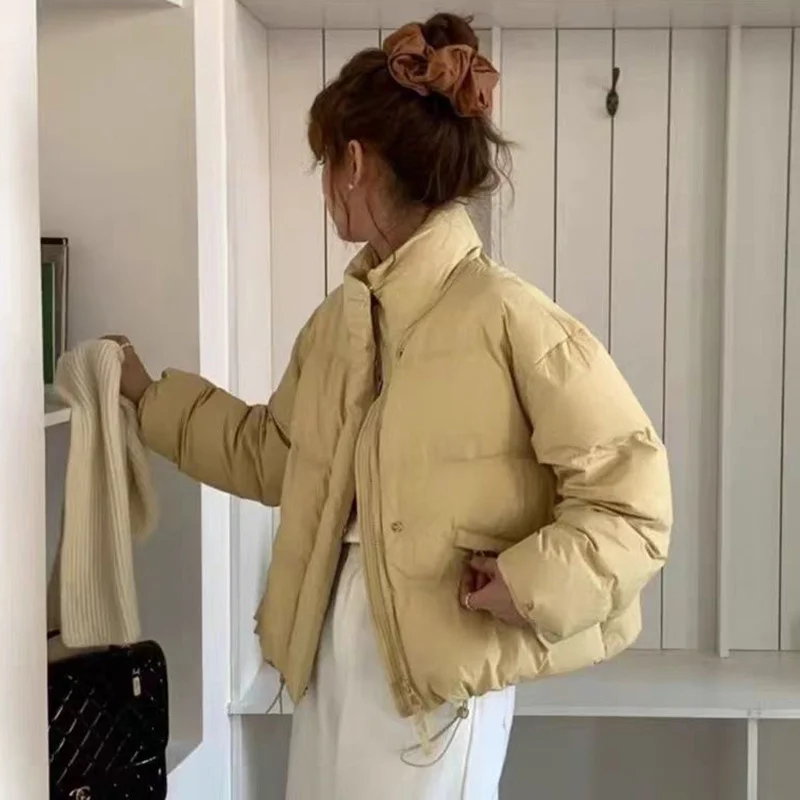 여성용 숏 다운 재킷 2025 겨울 신상품 달콤하고 슬림한 푸퍼 코트 두꺼운 보온 아우터웨어 트렌디