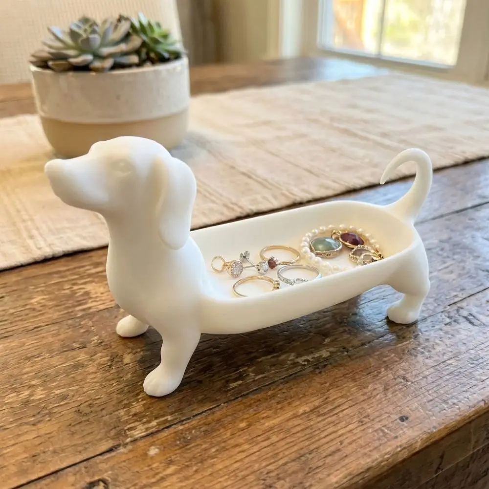 3D Printed Dachshund Storage Tray Solid Color Minimalist Style Sausage Dog Planter Plastic Pet Theme Tabletop Organizer Bathroom