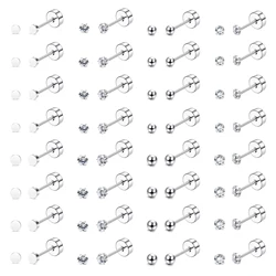 16 Pairs Stainless Steel Tiny Cubic Zirconia Ball Flat Back Cartilage Studs Earrings 3mm 4mm Tragus Helix Daith Piercing Set