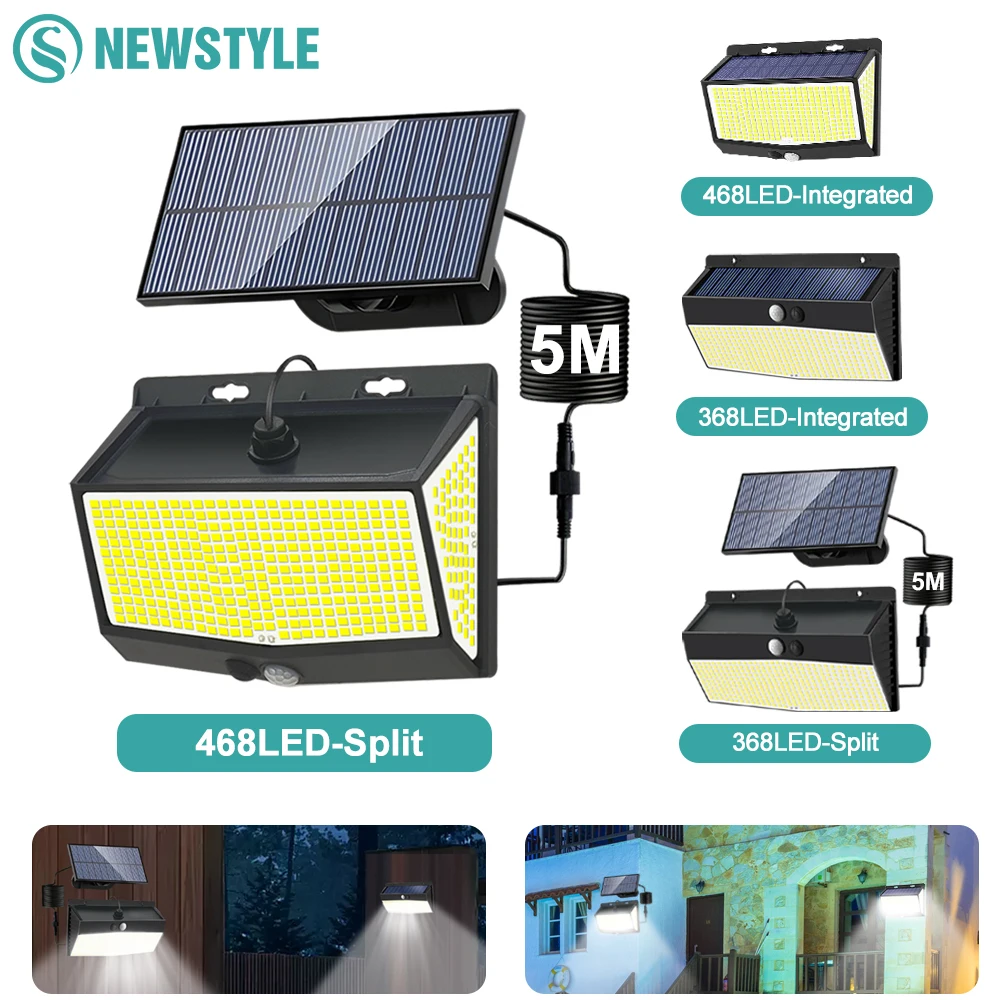 

Наружный 368/468 светодиодный солнечный настенный светильник с датчиком движения, 3 режима освещения, садовые фонари на солнечной энергии для садового освещения