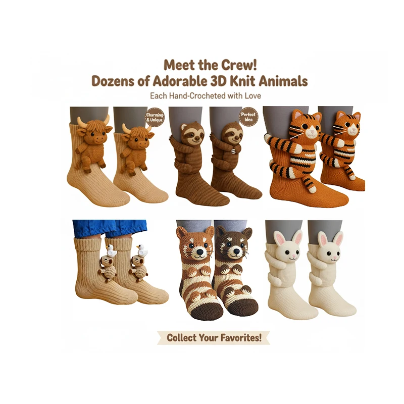 1 paar Koala handgehaakte 3D-sokken, dubbellaags warm winterdier zacht - pilling handwasbaar gezellig (ideciaal kerstcadeau)