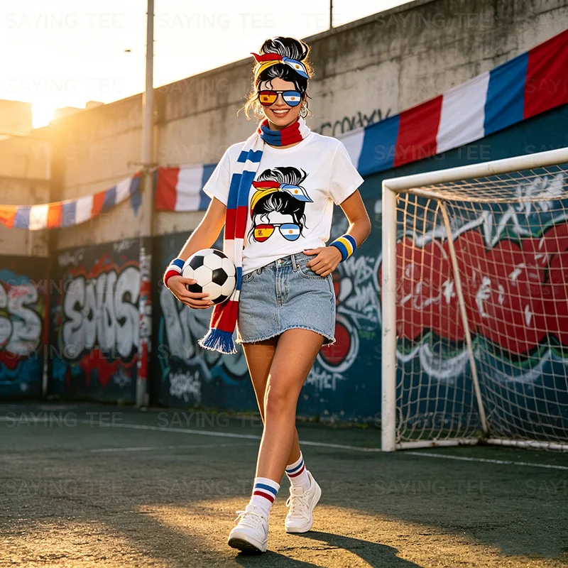Argentinien und Spanien Mix Halb Argentinisch Halb Spanisch T-Shirt Y2k 2026 Fußballspiel Matchday Grafik-Bekleidung Damenmode – Detail 5