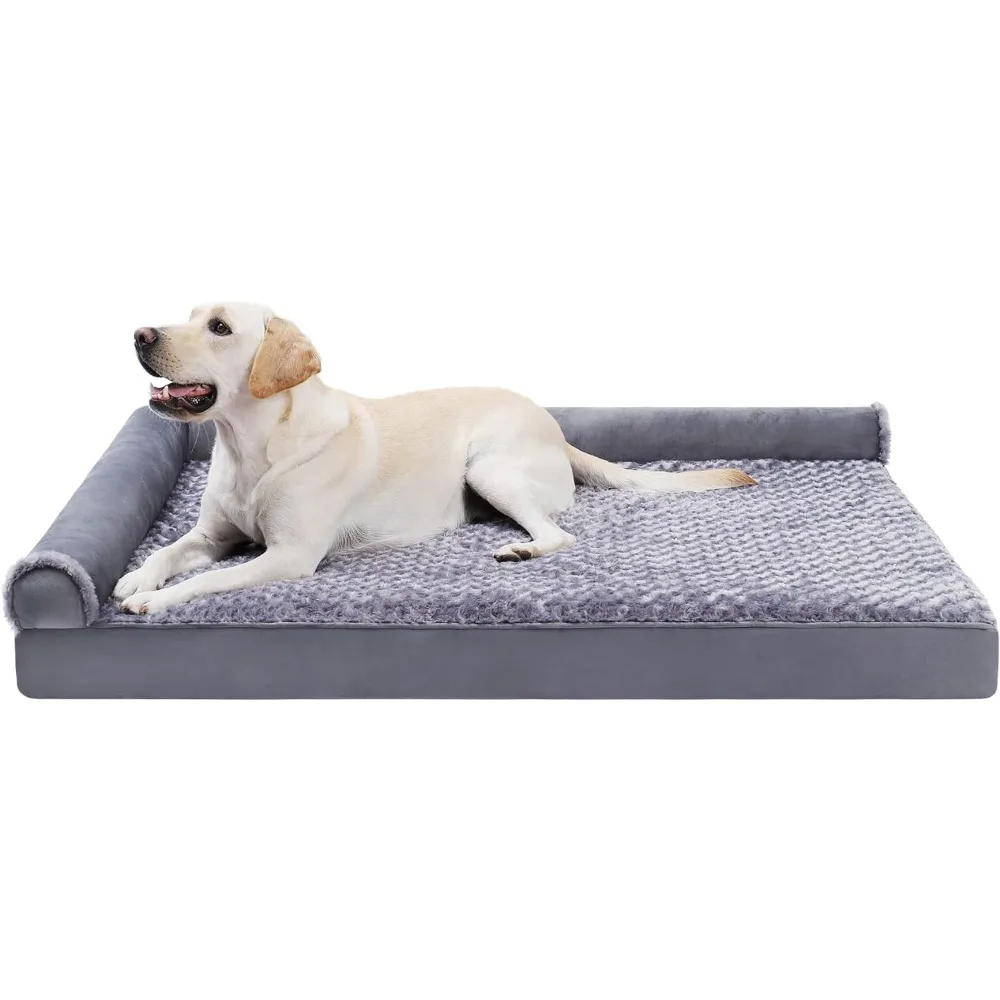 

Orthopedic Pet Bed Deluxe Plush L-Shaped Couch with Waterproof Lining Bolster Sleeping Sofa with Removable Washable Cover