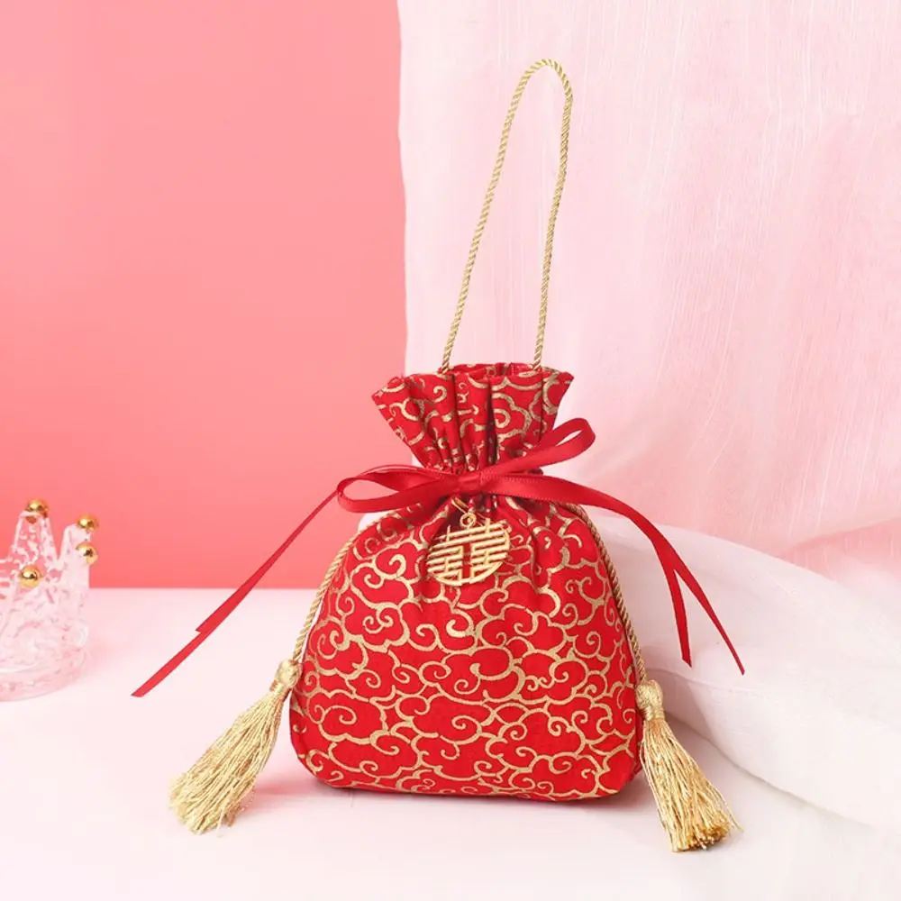 Chinese Wedding Candy Bag Cosmetic Makeup Handbag Tassel Knot Wrist Bag  Mini Wedding Souvenir Gift Bow Tassel Drawstring Bags