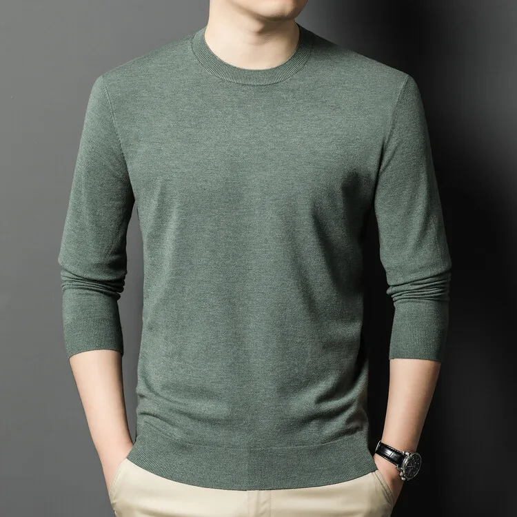 

Spring Autumn Men's round Ne Thin Silk Lustrous Woolen Knit Loose Fit Color Base Layer irt Sweater Faion Urban Ca...