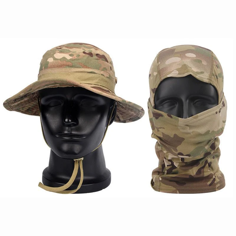 Camouflage Boonie Cap Passamontagna Cappello Completo Pieghevole Cappello morbido Caccia all'aperto Pesca Cappello a tesa larga Cappellini per protezione solare
