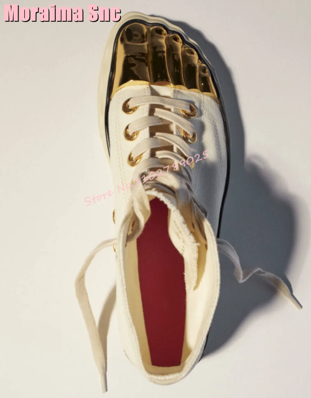 2024 New Canvas Golden Toes Shape Sneakers Lace-up Thick Bottom White Fashion Unique Women Couple Shoes Outdoor Casual Summer