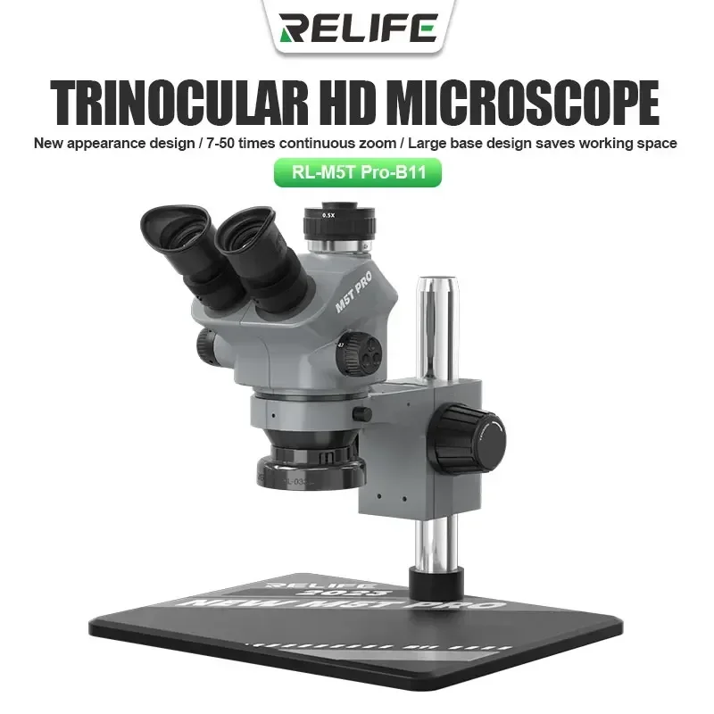 RELIFE RL-M5T Pro-B11 7X-50X Trinocular HD Microscope Digital Industry Microscope Video Camera for Soldering Repair Tool