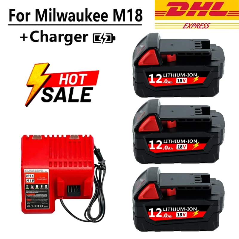 

Новинка 2025 года для Milwaukee M18, 18 В, 12000 мАч, 18650, сменная литиевая батарея для Milwaukee 48-11-1860, 48-11-1840, батарея для инструментов