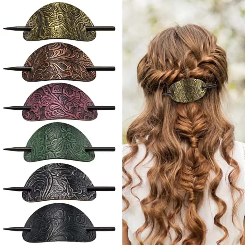 Faux Leather Stick Hair Slide Oval Shape Ponytail Holders Hair Pins Hair Tie Hair Barrette Hair Sticks