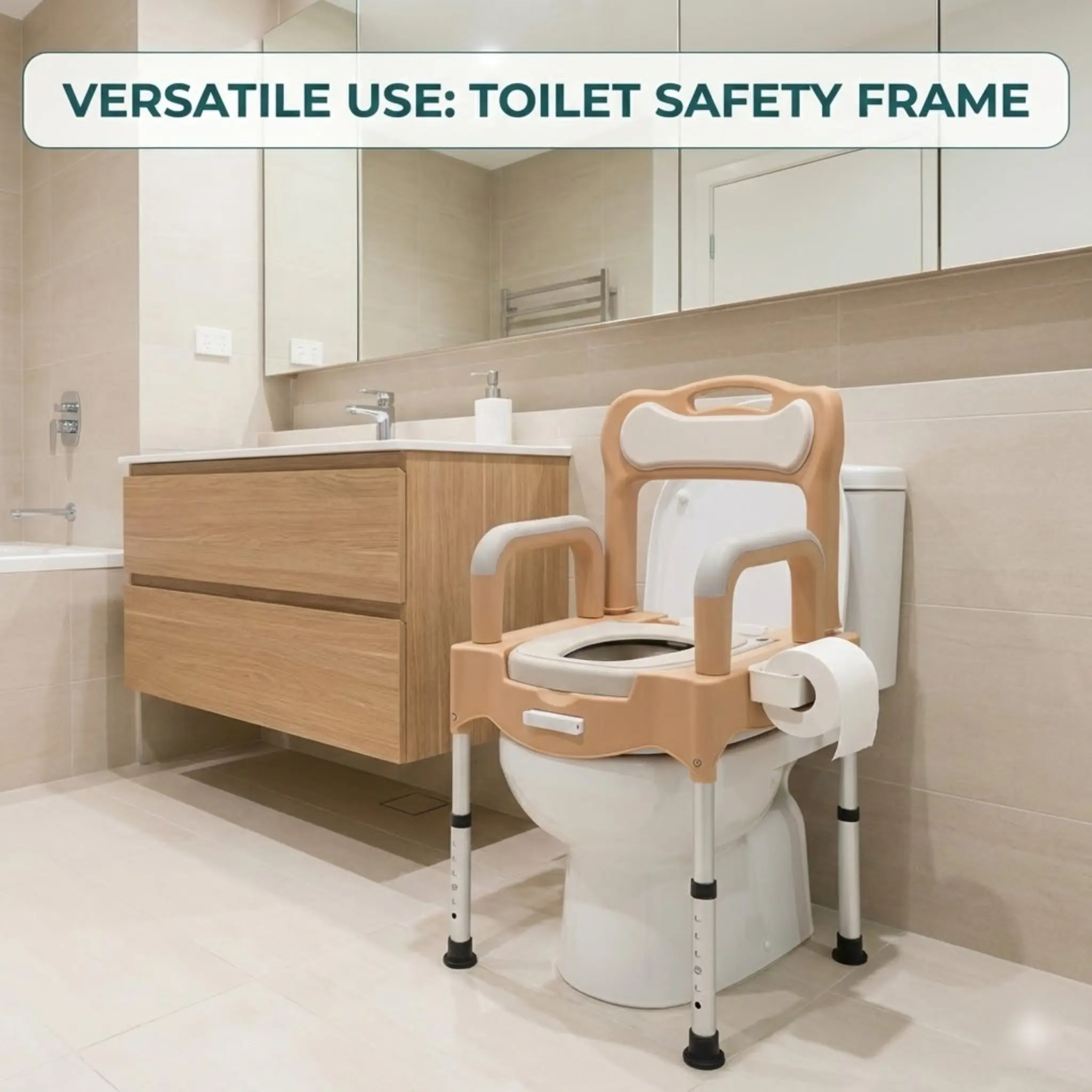 إطار أمان للمرحاض شديد التحمل للبالغين مع حامل مناديل ومقعد مبطن بوزن 550 رطل #5