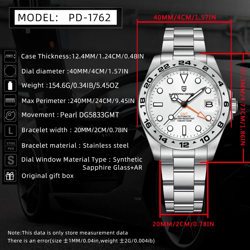 2026 PAGANI DESIGN PD1762 DG583 GMT Watch Men Sports Automatic Mechanical Diving Swim Stainless Steel Reloj Hombre Waterproof
