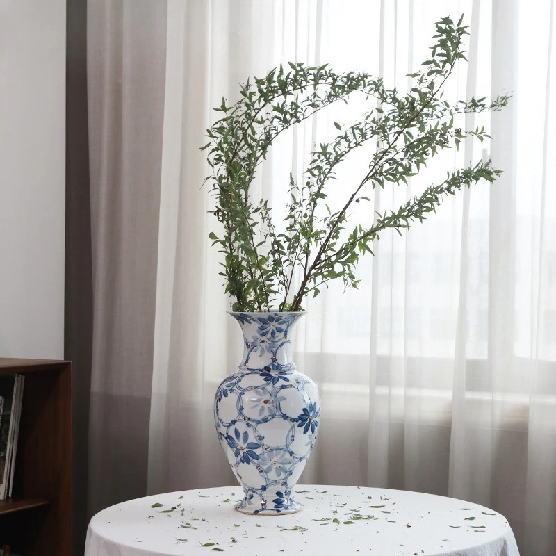 PYH new Chinese blue and white porcelain ceramic vase floor-to-ceiling large ornament light luxury high-end