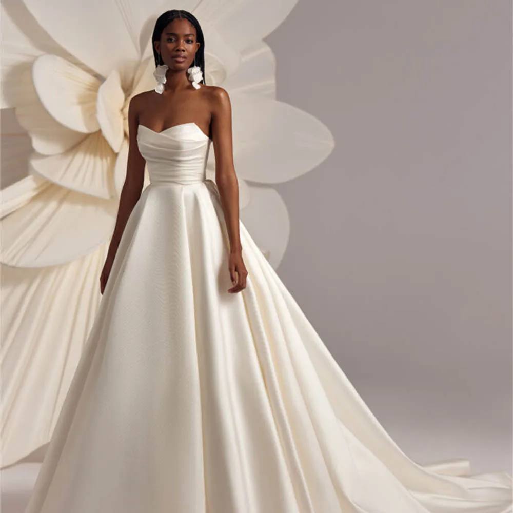 Robes De mariée en Satin épais plissé, sur mesure, ligne A, avec traîne De balayage, 2026 Rode De Morrie