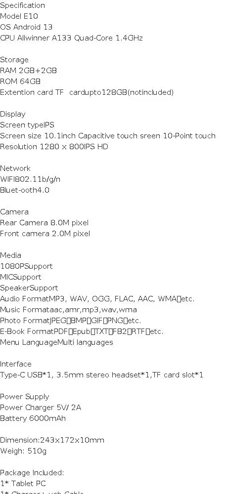 Tablette 10 pouces android 13 avec 4gb ram et 64gb stockage_voghion.com