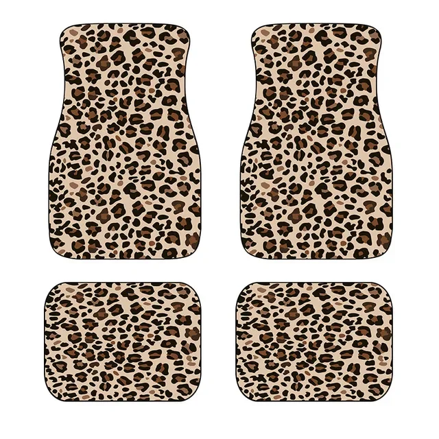 Universal Fit Front/Rear 4 Piece Full Set Brown Leopard Print Custom Design Carpet Car SUV Truck Floor Mats Doormat