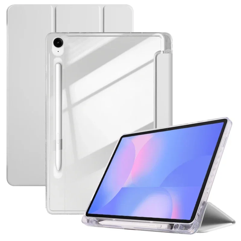 

For Samsung Tab S10 FE Plus Case with Pen Holder Trifold PU Leather Clear Back Stand Cover For Galaxy Tab S10 FE Plus 13.1 Case
