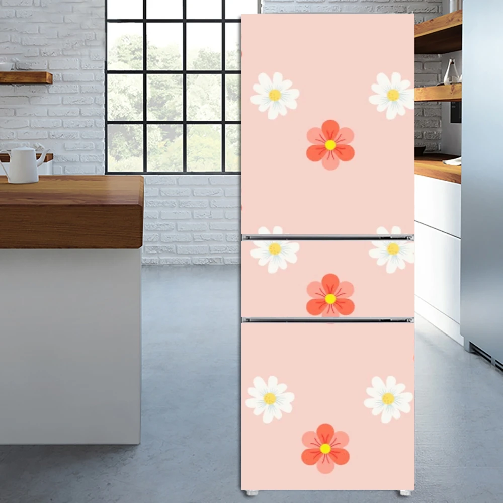 Frangipani Pattern Self Adhesive Fridge Sticker Decorative Pattern Refrigerator Door Sticker PVC Waterproof Sticker Wall Sticker